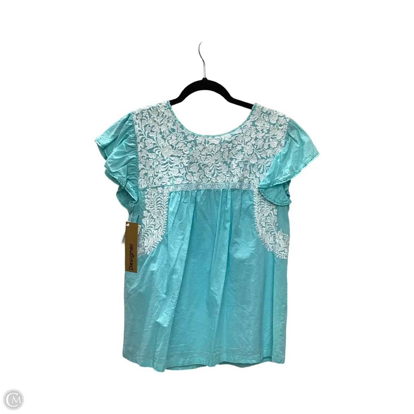 Designer Blouse Short Sleeve By J.marie In Blue, Size: M