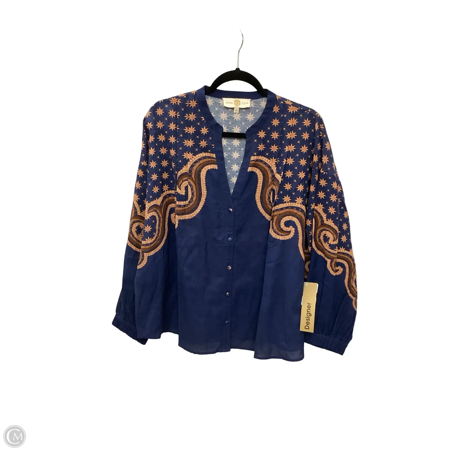 Designer Blouse Long Sleeve By Anna Cate In Blue, Size: L