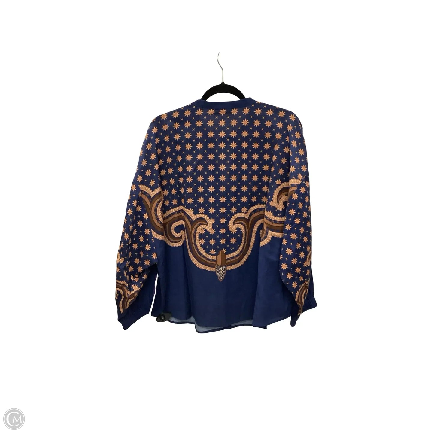 Designer Blouse Long Sleeve By Anna Cate In Blue, Size: L