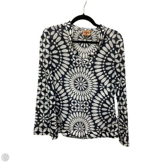 Designer Top Long Sleeve Designer By Tory Burch In Blue & White, Size: 4