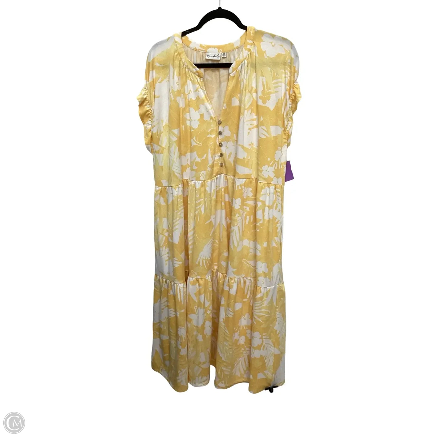 Dress Casual Maxi By Wonderly In White & Yellow, Size: 2x