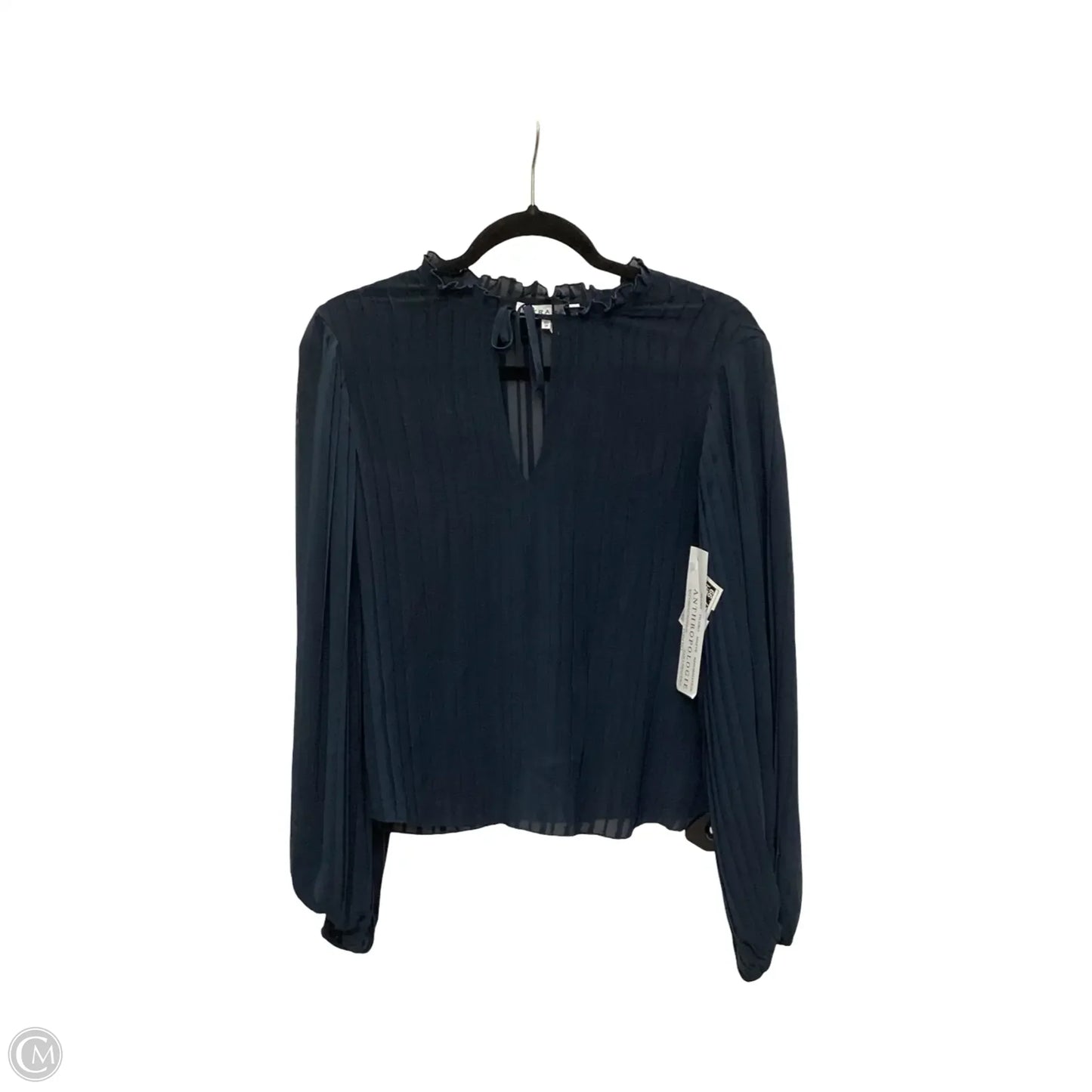 Blouse Long Sleeve By Frame In Navy, Size: Xs