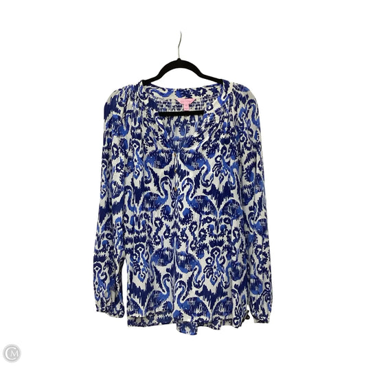 Blouse Designer By Lilly Pulitzer In Blue & White, Size: Xl