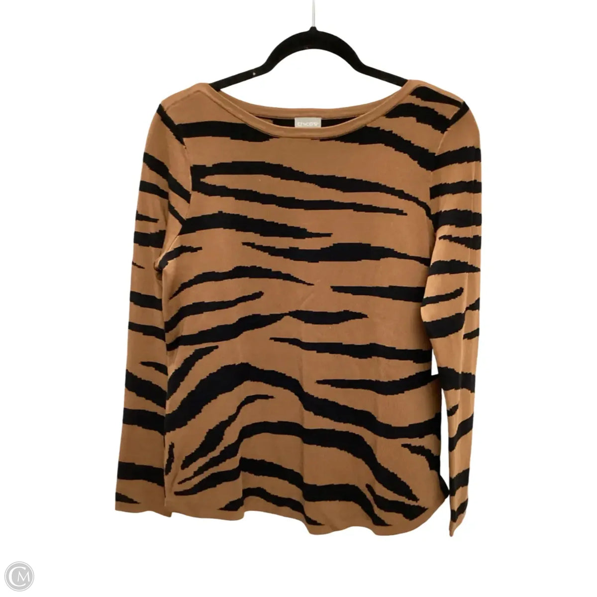 Blouse Long Sleeve By Chicos In Black & Brown, Size: M