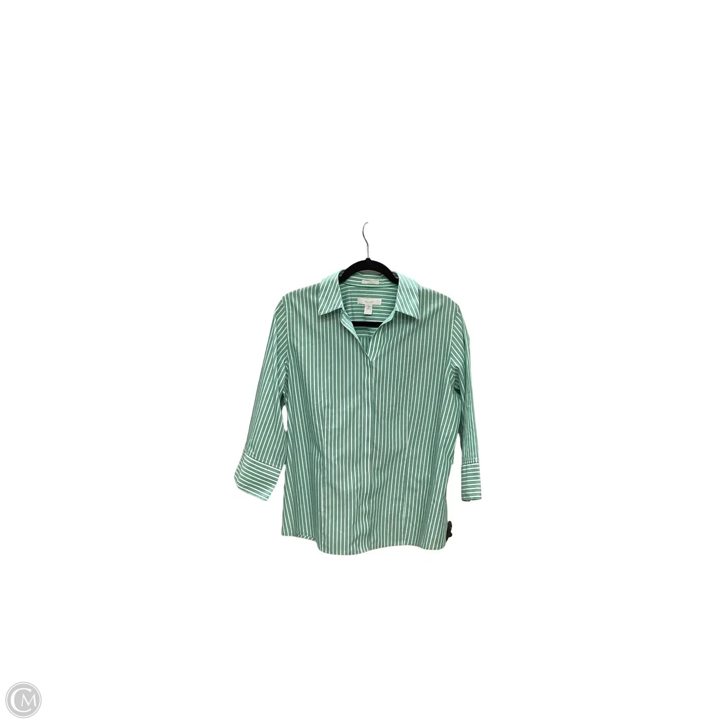 Blouse Long Sleeve By Chicos In Striped Pattern, Size: L