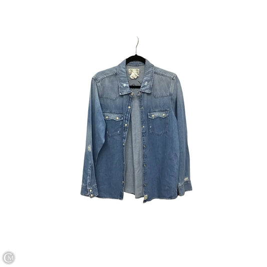 Jacket Shirt By Lucky Brand In Blue Denim, Size: L