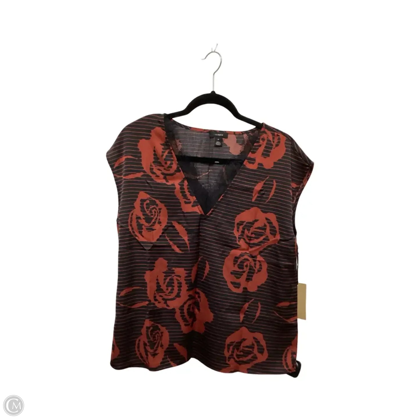 Designer Blouse Short Sleeve By Halogen In Black & Red, Size: M