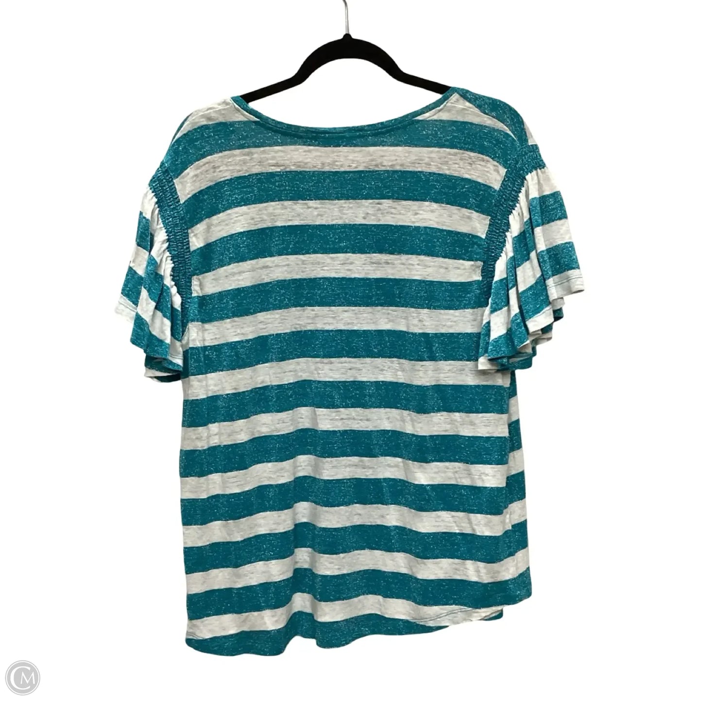 Blouse Short Sleeve By Chicos In Striped Pattern, Size: Xxl