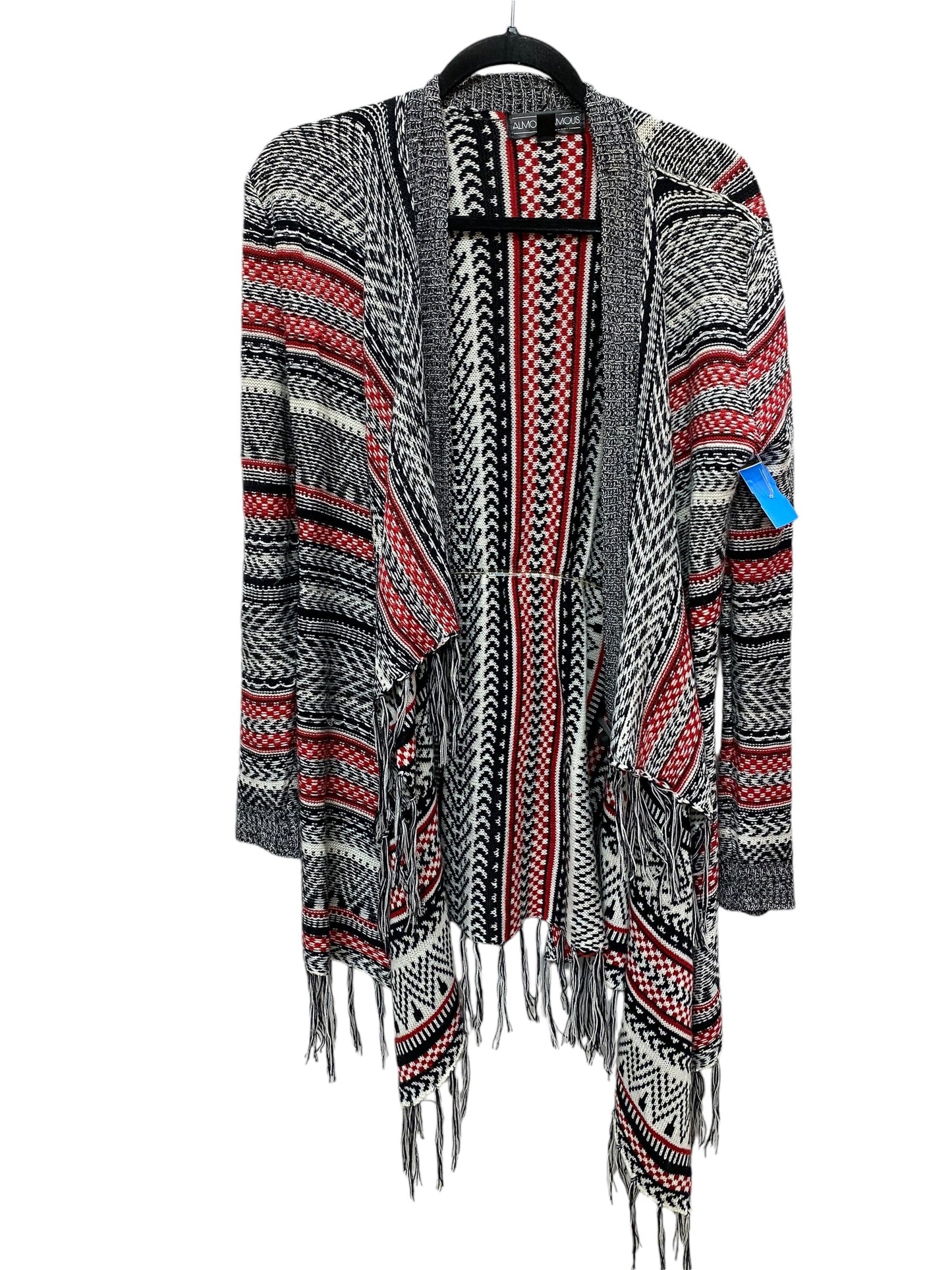 Sweater Cardigan By Almost Famous In Black & Red, Size: L