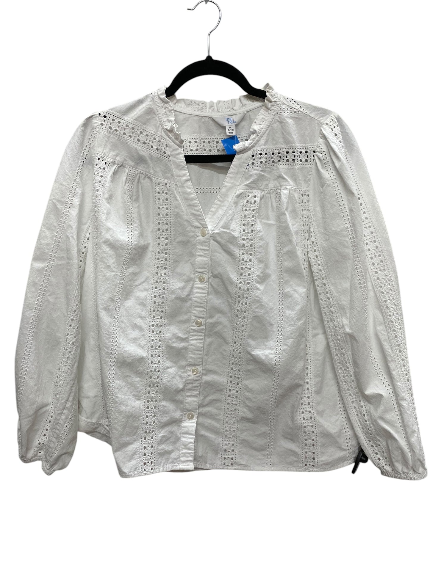 Top Long Sleeve By Time And Tru In White, Size: M