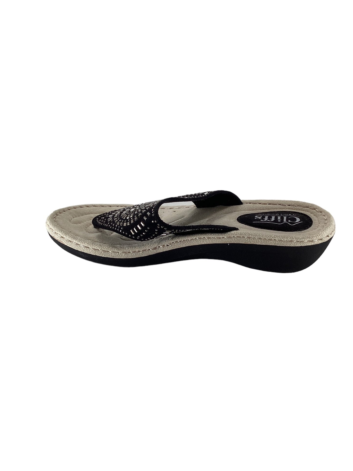 Black Sandals Heels Wedge White Mountain, Size 8.5