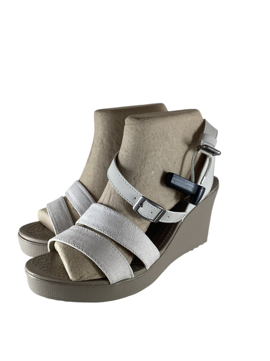 Sandals Heels Wedge By Crocs In Beige, Size: 8