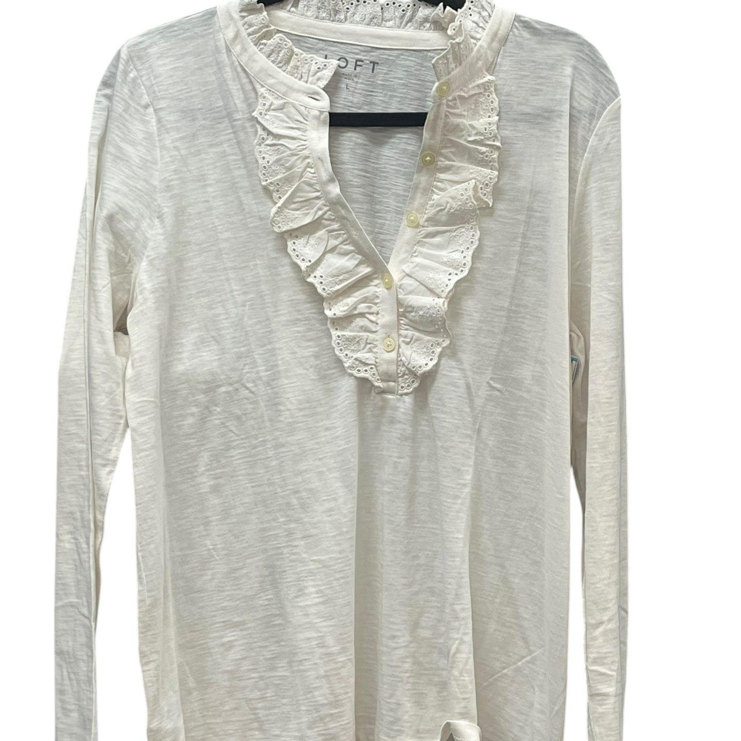 Top Long Sleeve By Loft In Cream, Size: L