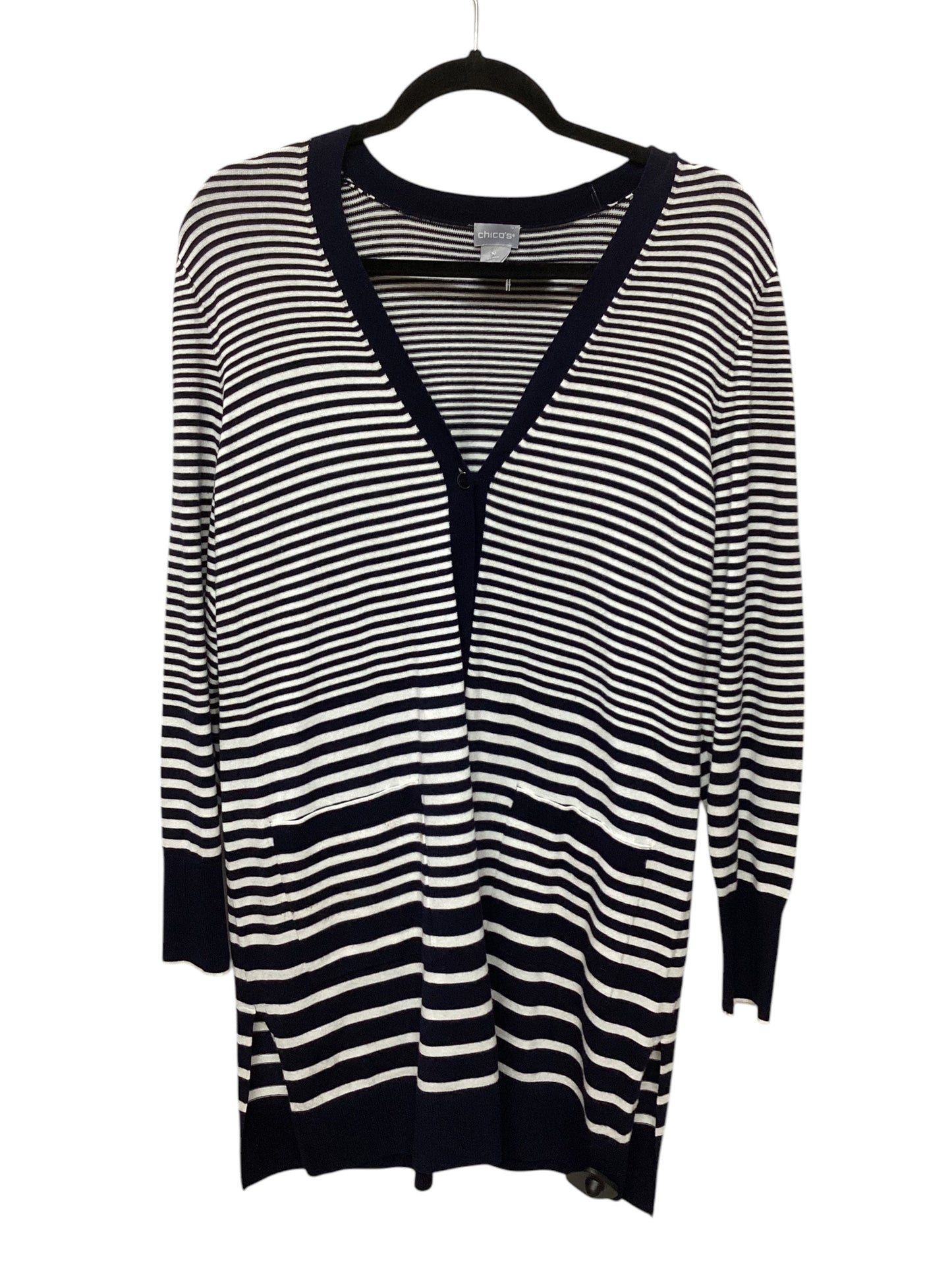 Cardigan By Chicos In Striped Pattern, Size: M