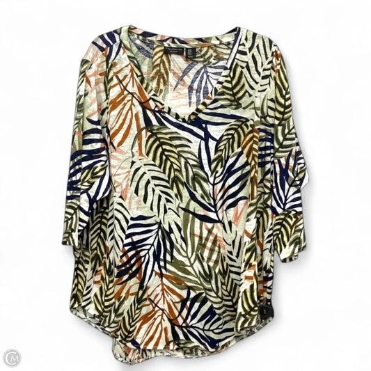 Top 3/4 Sleeve By Tahari In Tropical Print, Size: 1x
