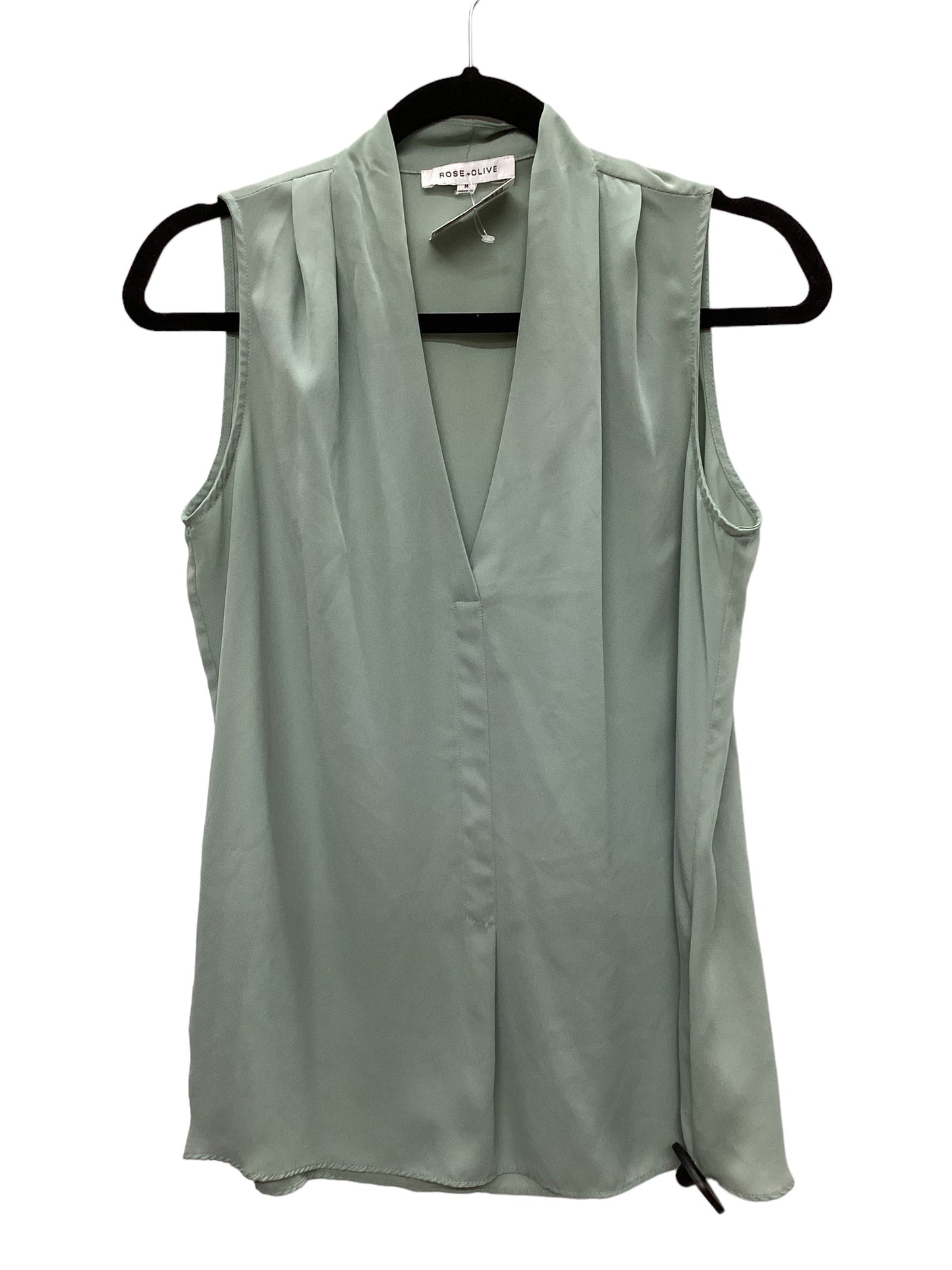 Green Top Sleeveless Rose And Olive, Size M