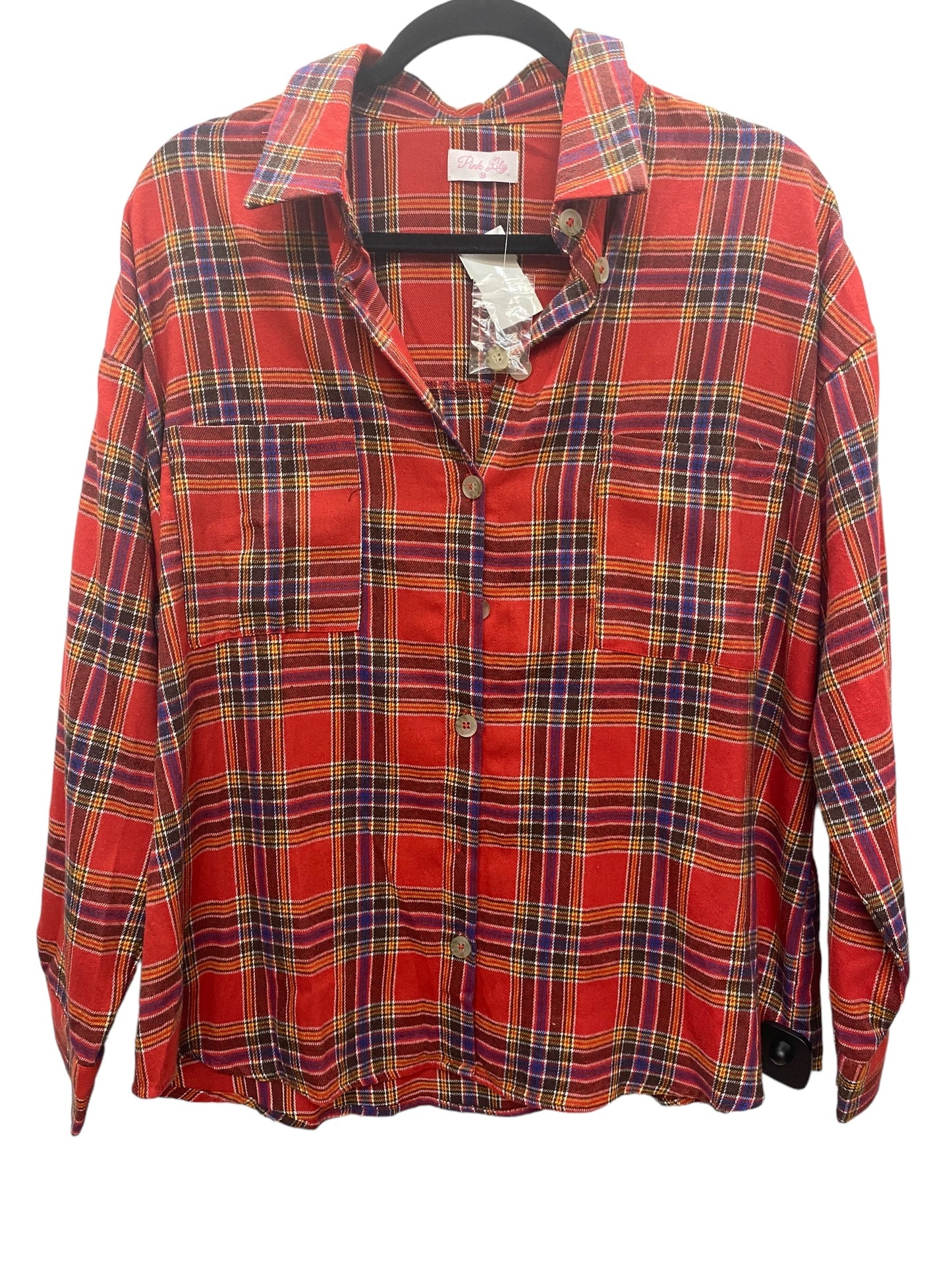 Top Long Sleeve By Pink Lily In Plaid Pattern, Size: M