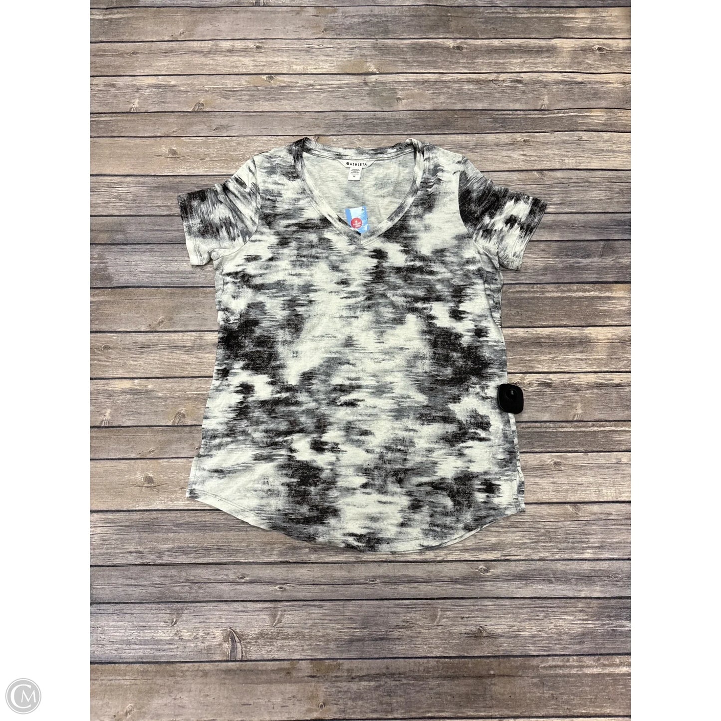 Athletic Top Short Sleeve By Athleta In Black & White, Size: M