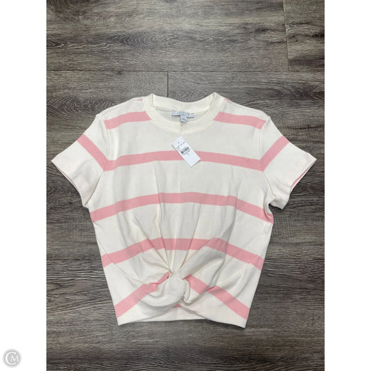 Top Short Sleeve By Ann Taylor In Pink & White, Size: S