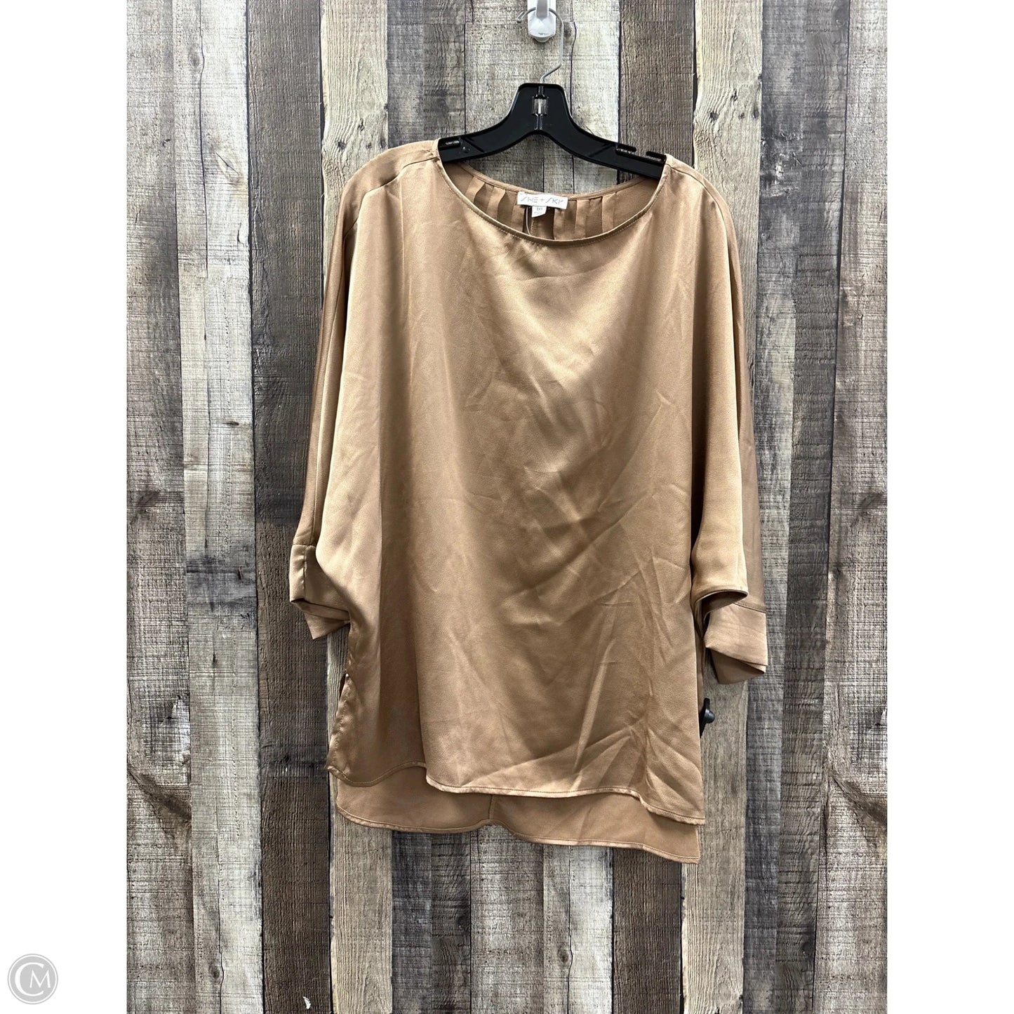 Top 3/4 Sleeve By She + Sky In Tan, Size: 1x