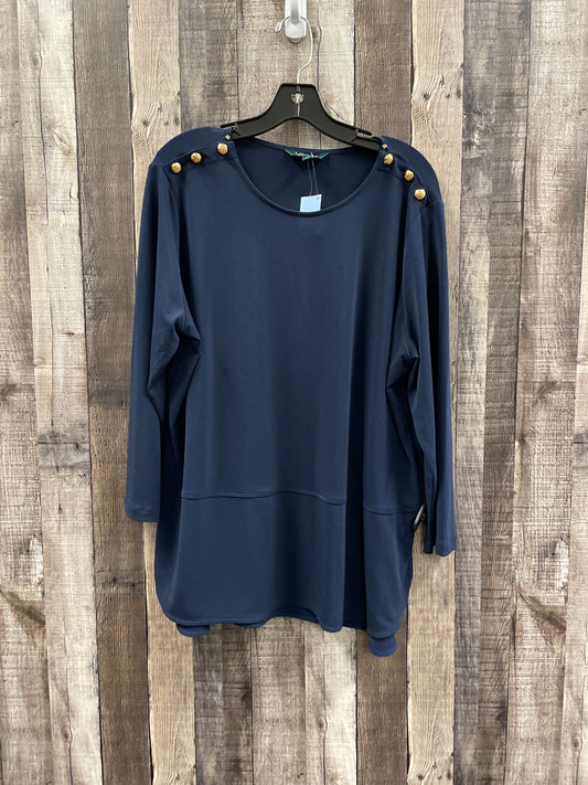 Blouse 3/4 Sleeve By Ralph Lauren In Navy, Size: 2x