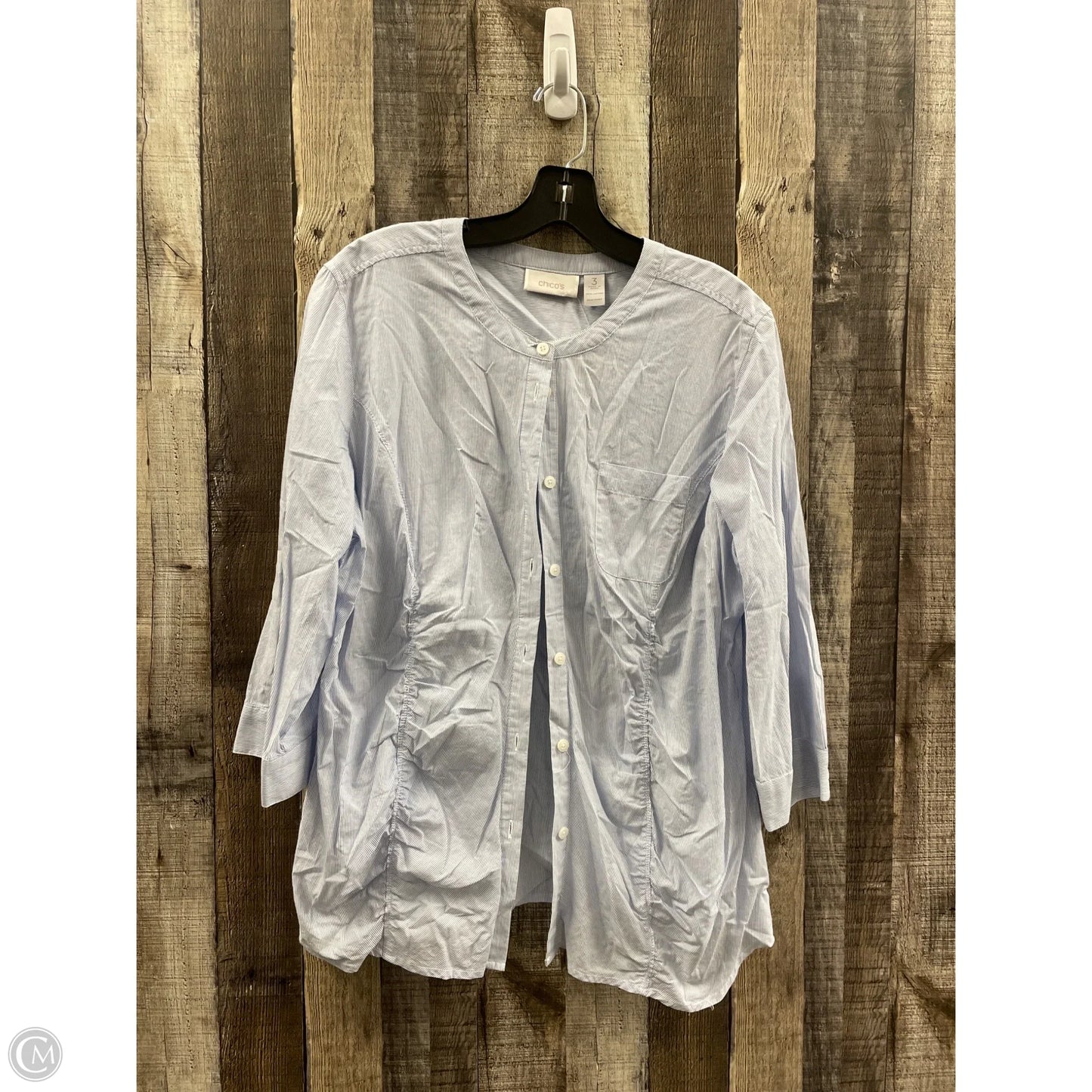 Top 3/4 Sleeve By Chicos In Striped Pattern, Size: Xl