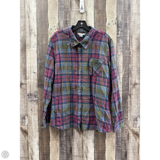 Top Long Sleeve By Natural Reflections In Plaid Pattern, Size: Xxl