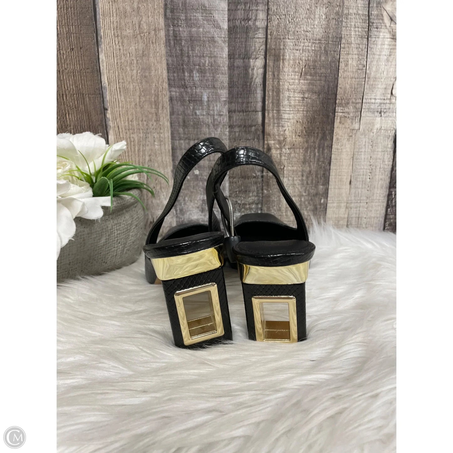 Shoes Heels Block By Katy Perry In Black & Gold, Size: 8