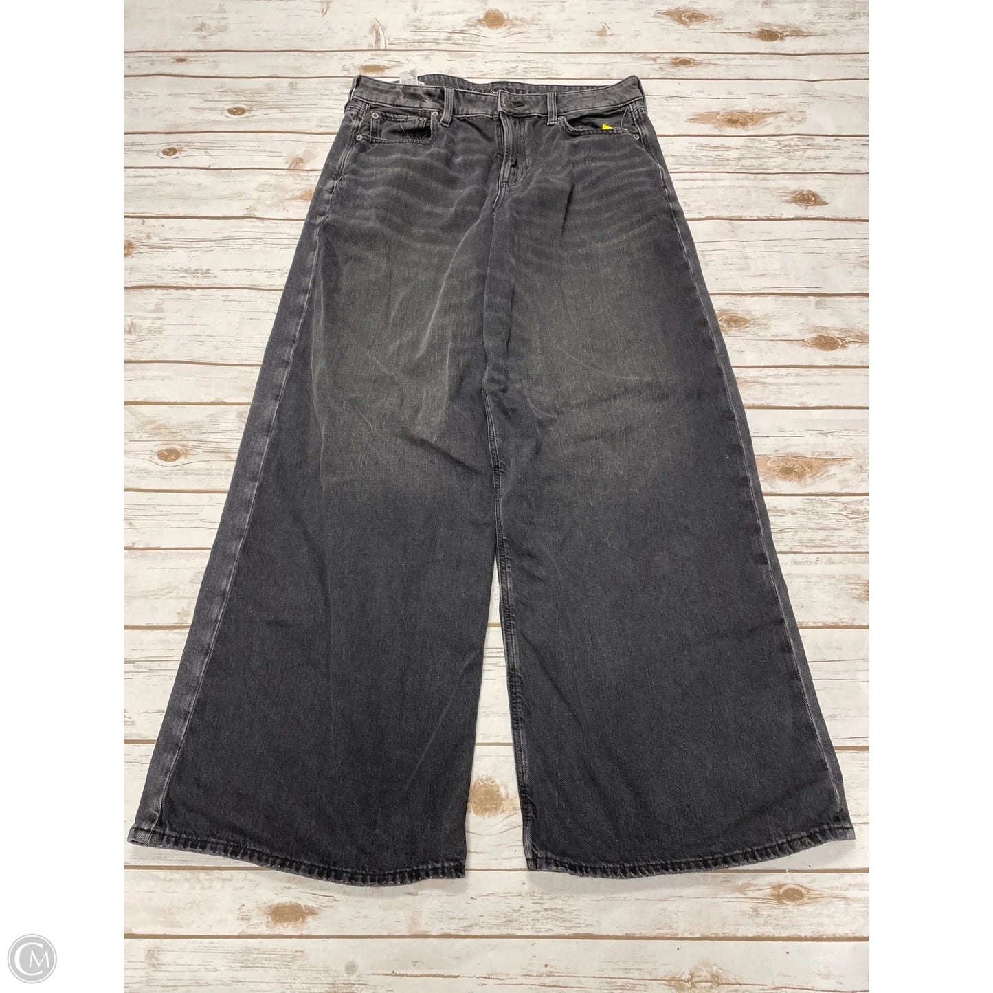 Jeans Wide Leg By American Eagle In Black Denim, Size: 10