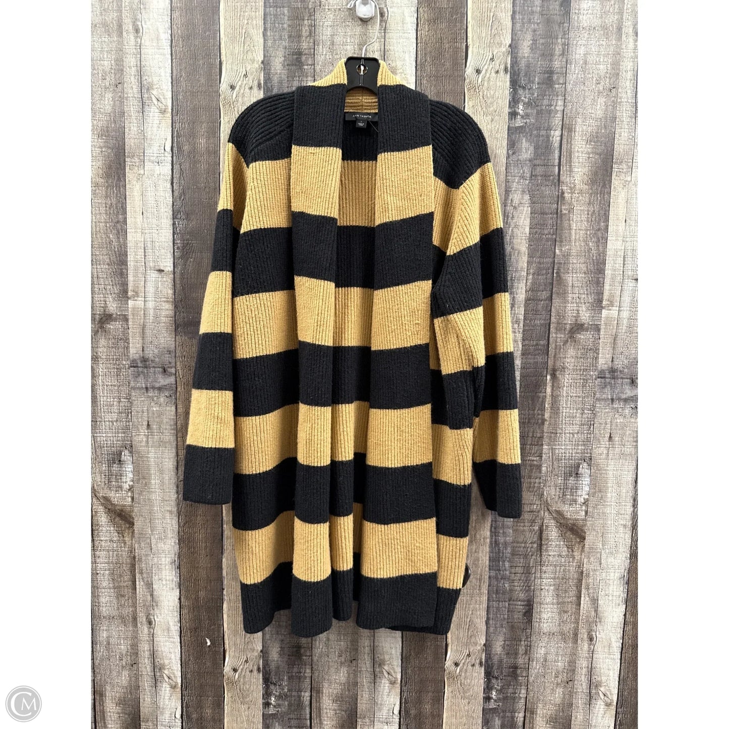 Sweater Cardigan By Ann Taylor In Black & Tan, Size: L