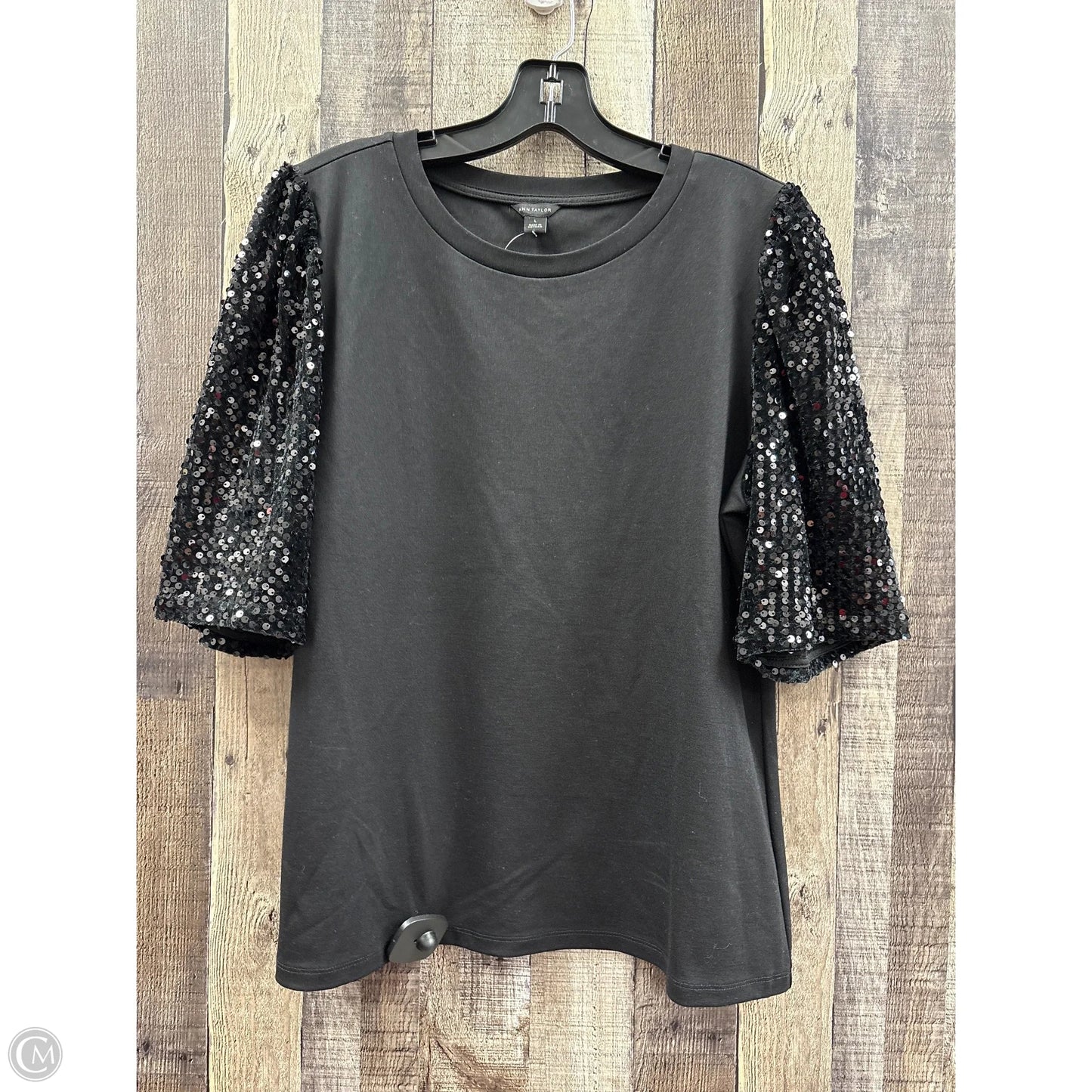 Top 3/4 Sleeve By Ann Taylor In Black, Size: L