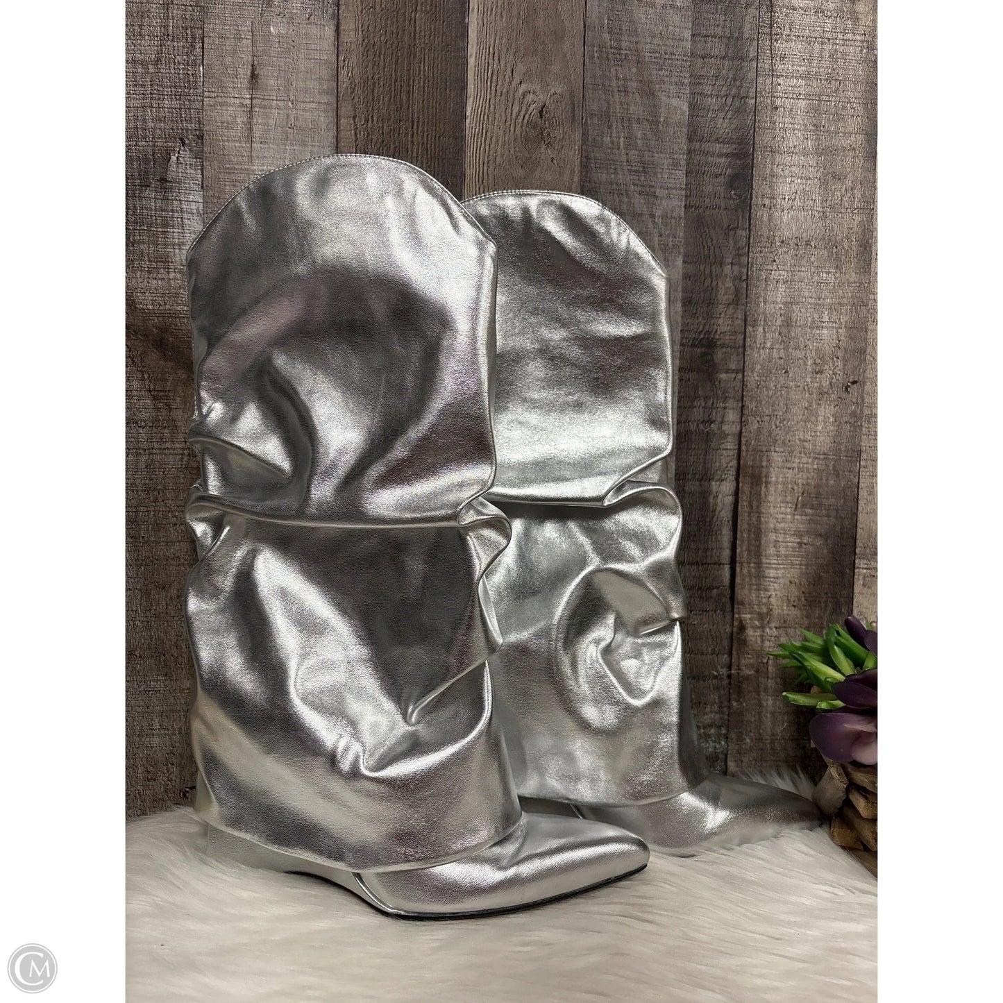 Boots Mid-calf Heels By Nine West In Silver, Size: 9