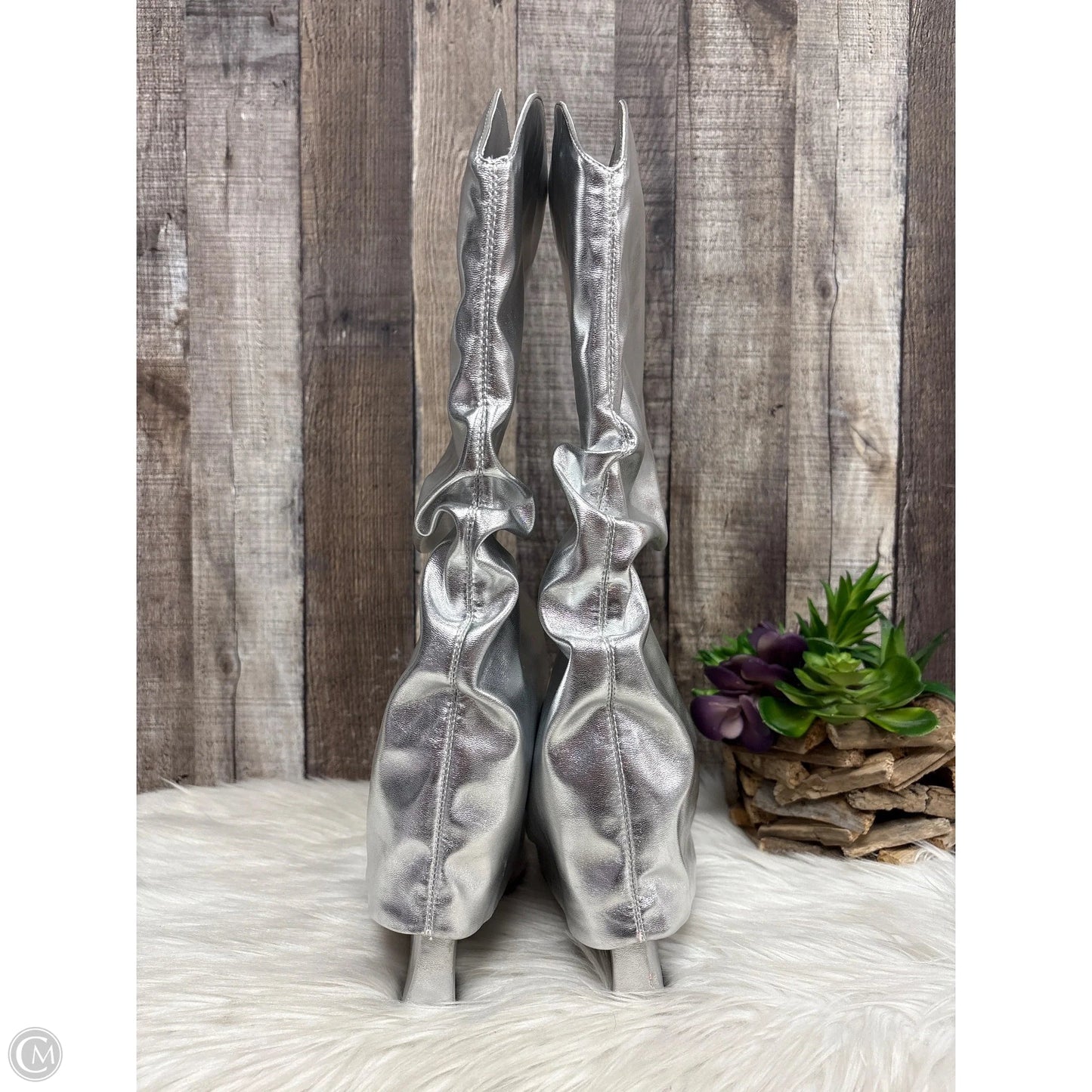 Boots Mid-calf Heels By Nine West In Silver, Size: 9