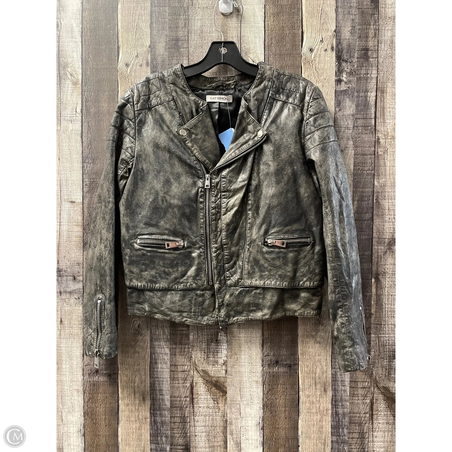 Jacket Leather By Cmf In Grey, Size: M