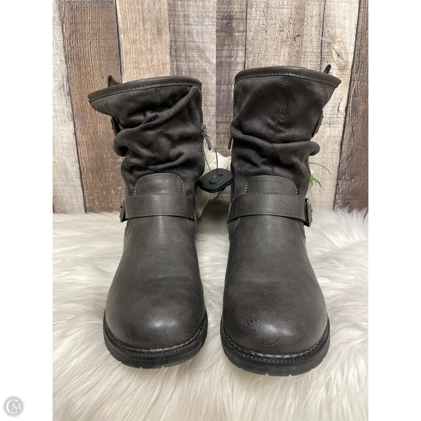 Boots Ankle Heels By Cme In Grey, Size: 8.5