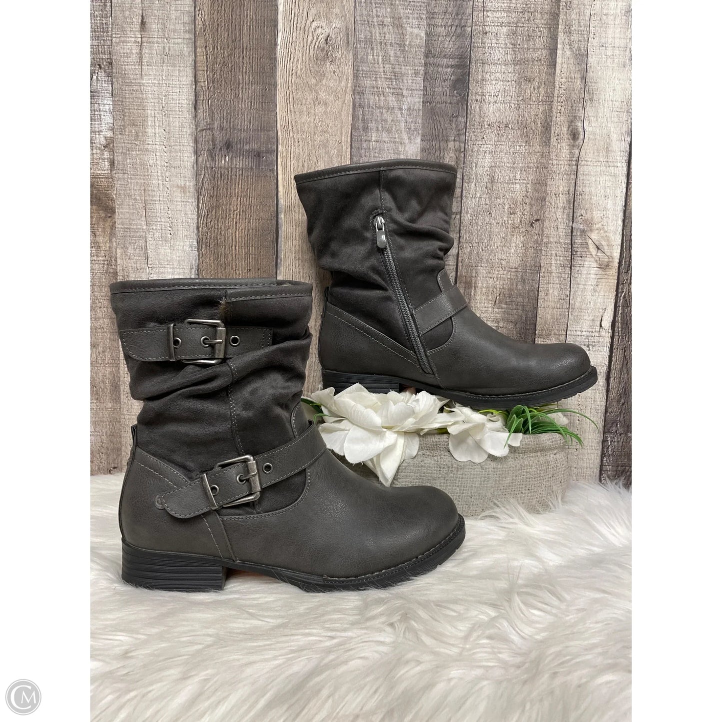 Boots Ankle Heels By Cme In Grey, Size: 8.5