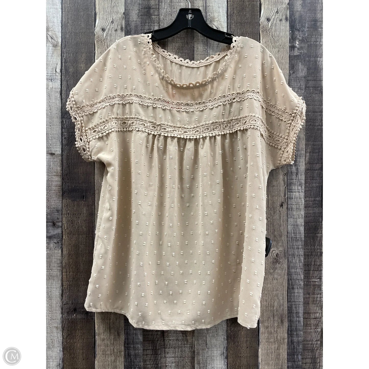 Top Short Sleeve By Cmf In Tan, Size: L