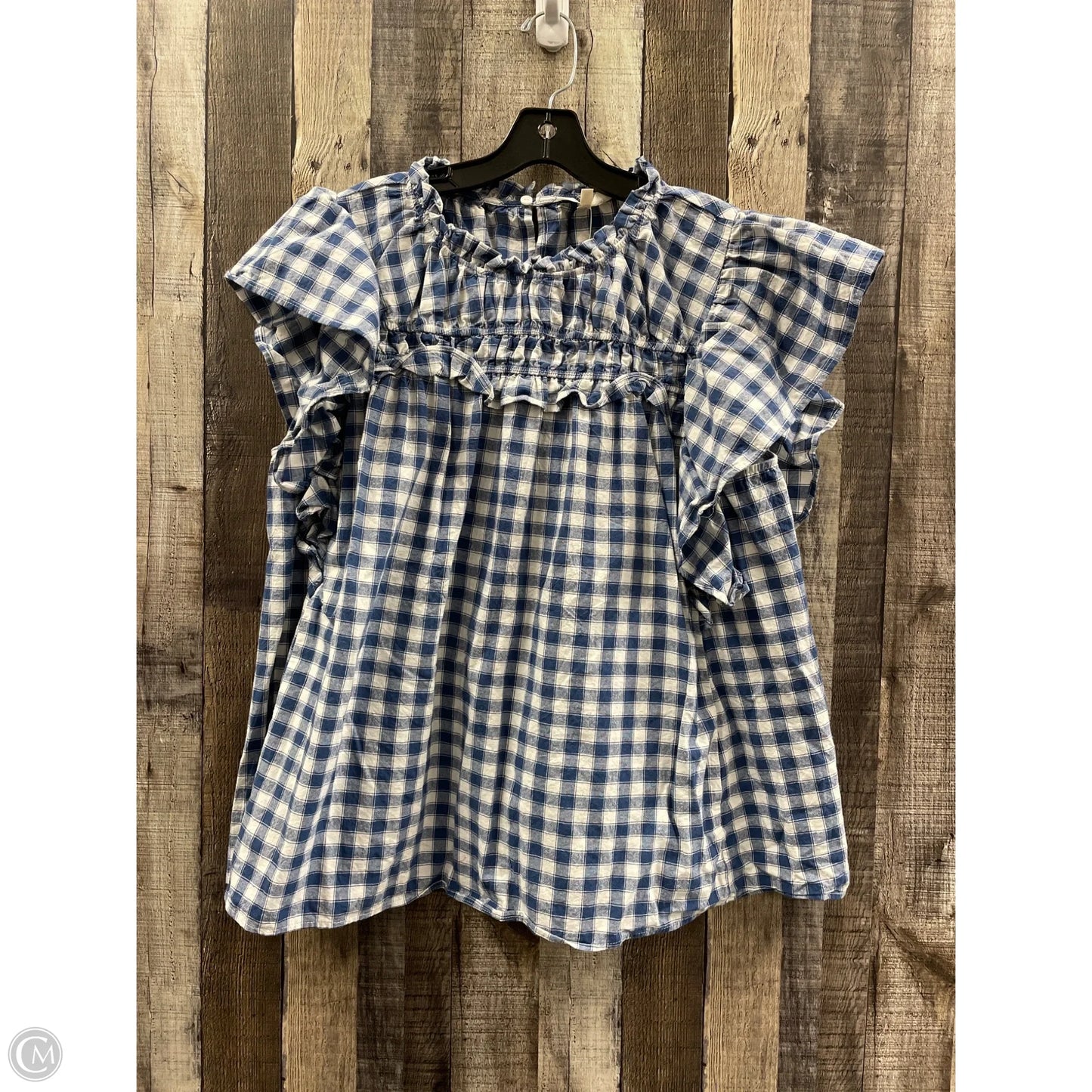 Top Short Sleeve By Haptics In Blue & White, Size: 1x