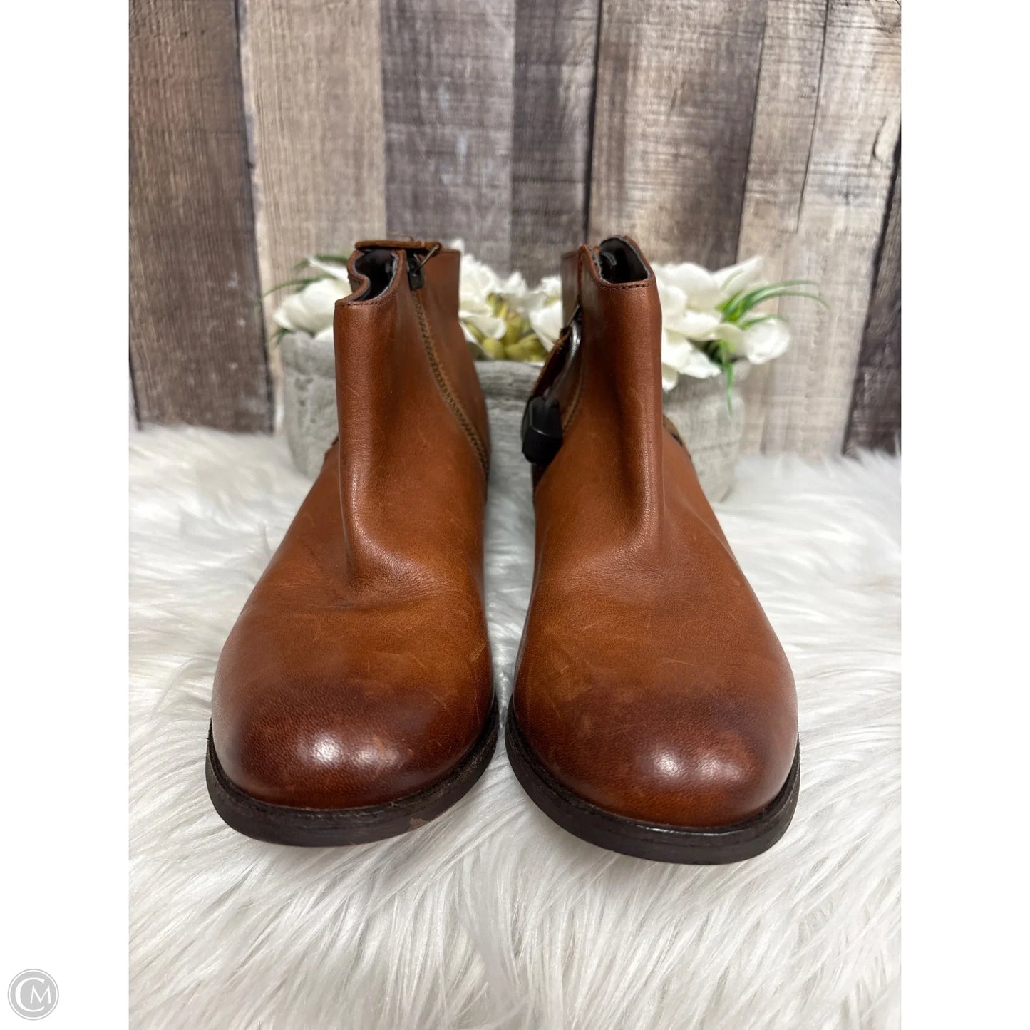 Boots Ankle Heels By Clarks In Brown, Size: 6.5