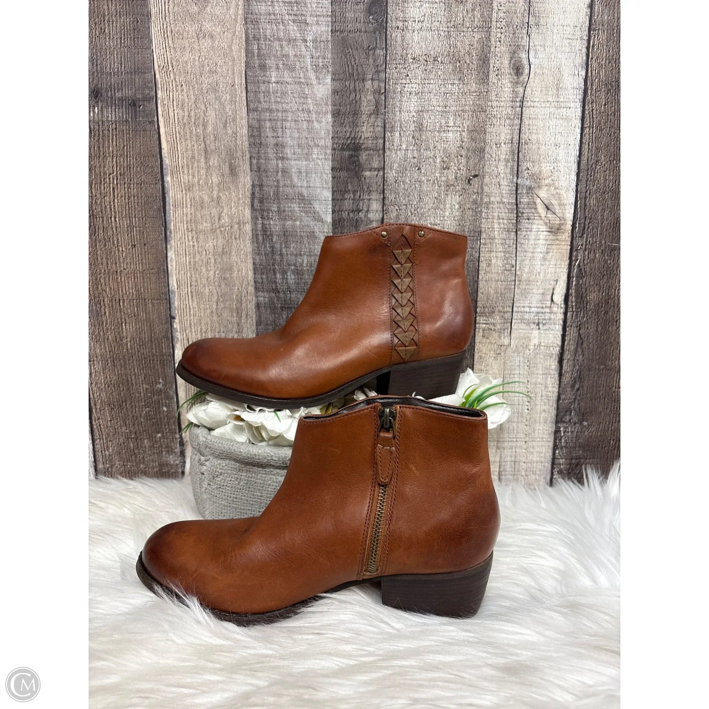 Boots Ankle Heels By Clarks In Brown, Size: 6.5