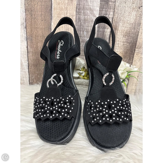 Sandals Heels Wedge By Skechers In Black & Silver, Size: 11