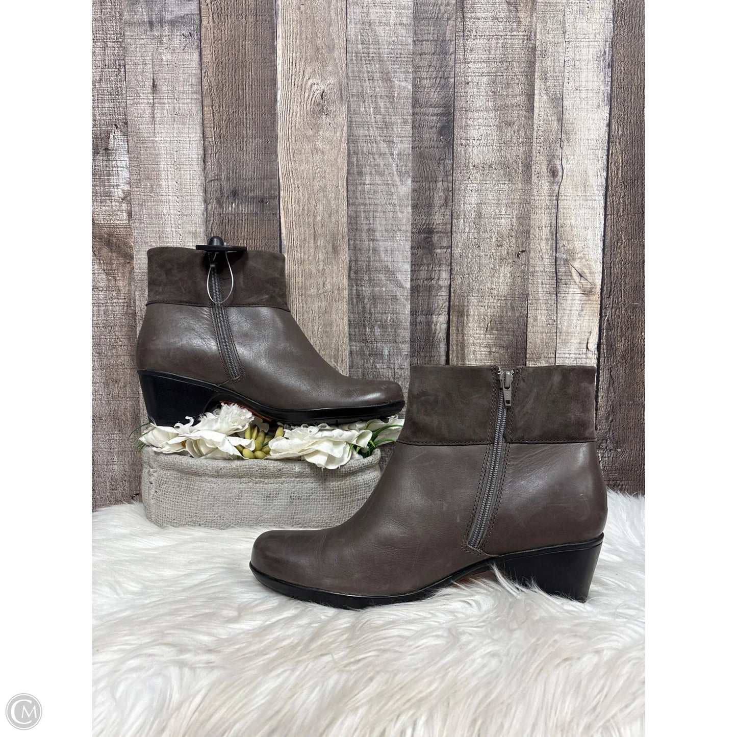 Boots Ankle Heels By Clarks In Brown, Size: 11