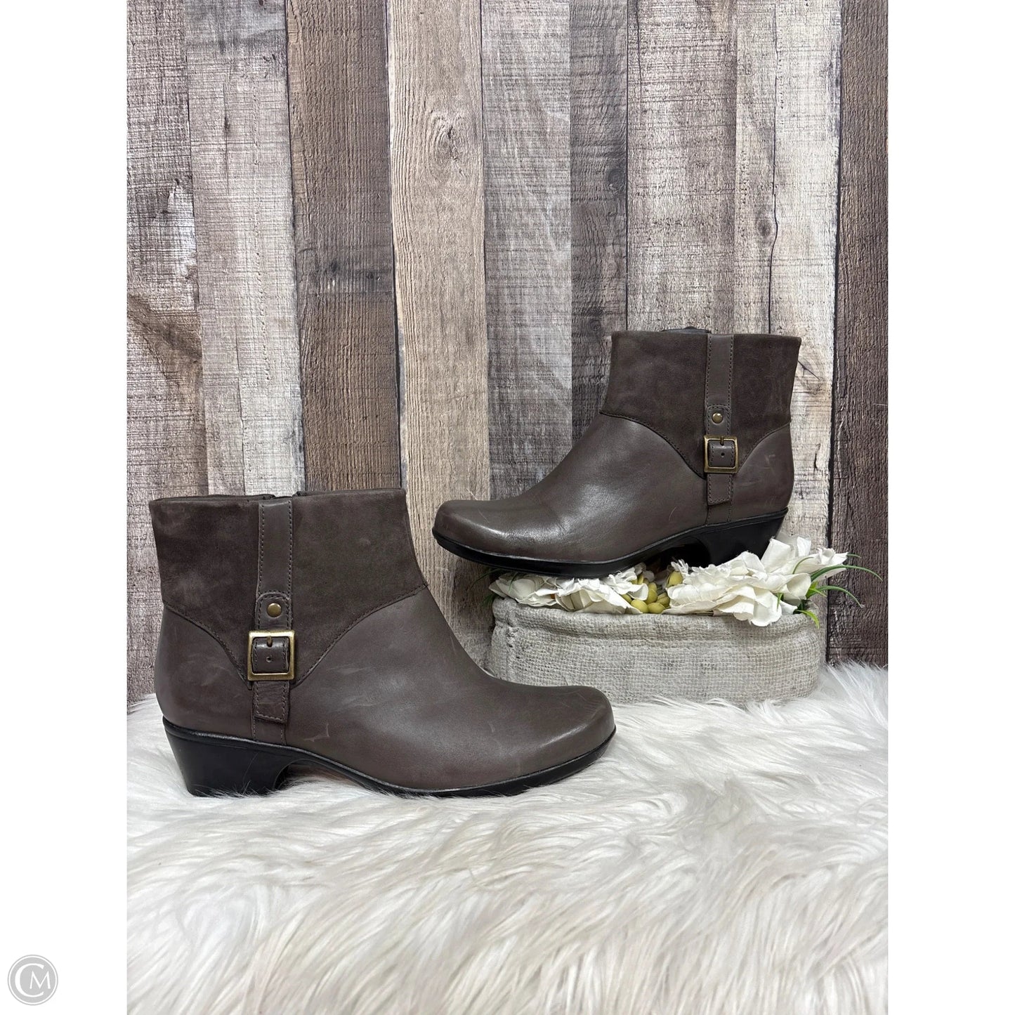 Boots Ankle Heels By Clarks In Brown, Size: 11