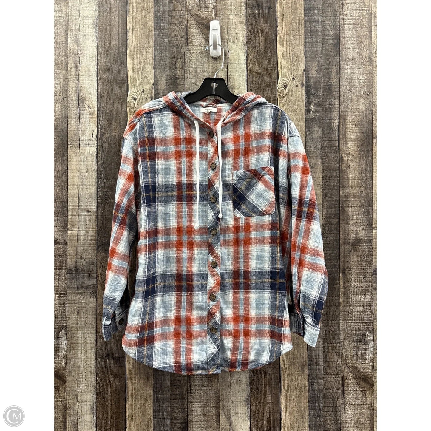 Top Long Sleeve By Maurices In Plaid Pattern, Size: L