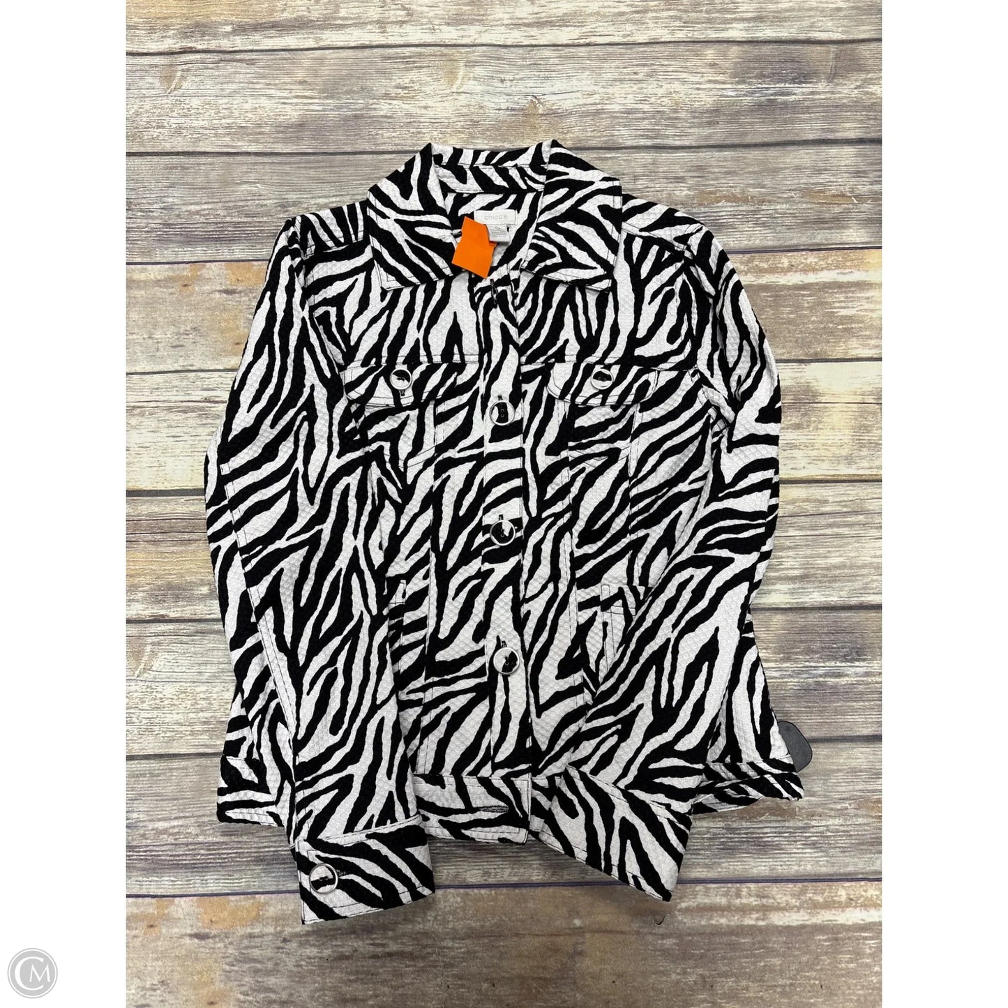 Jacket Shirt By Chicos In Zebra Print, Size: S