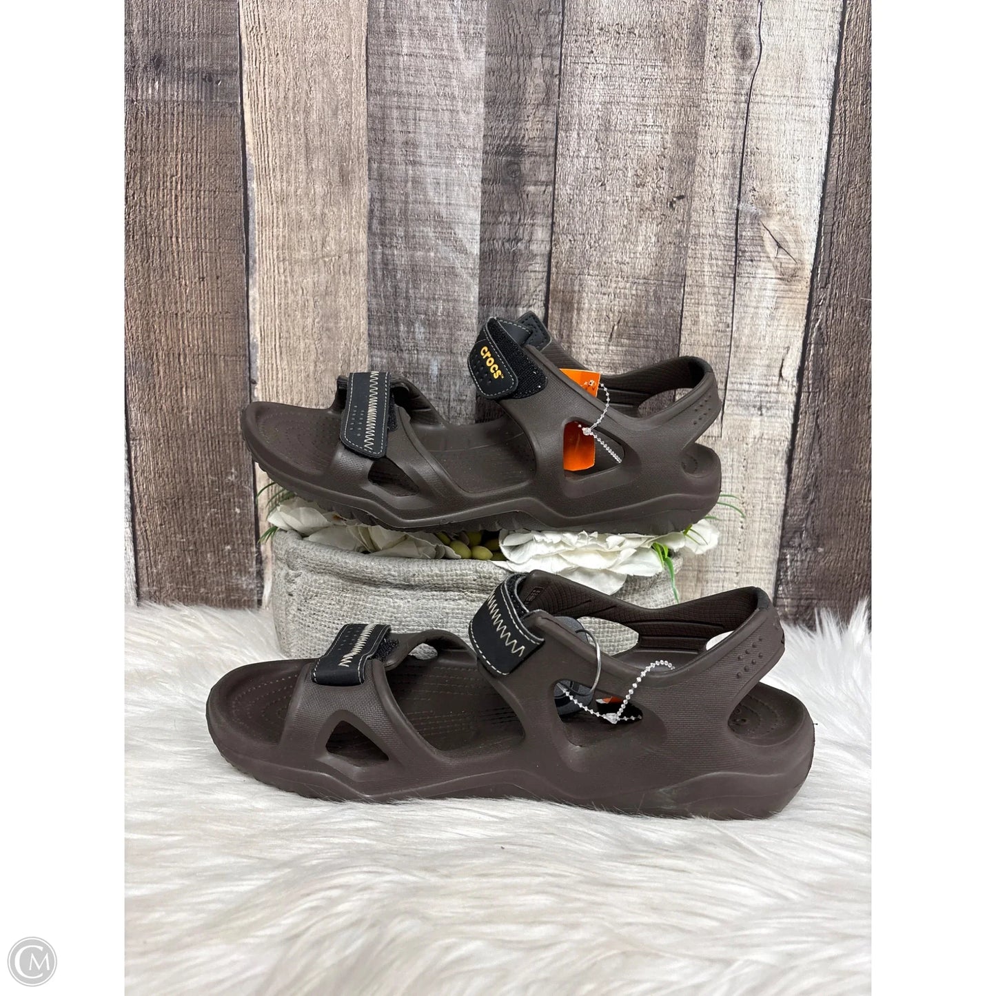 Sandals Flats By Crocs In Brown, Size: 10