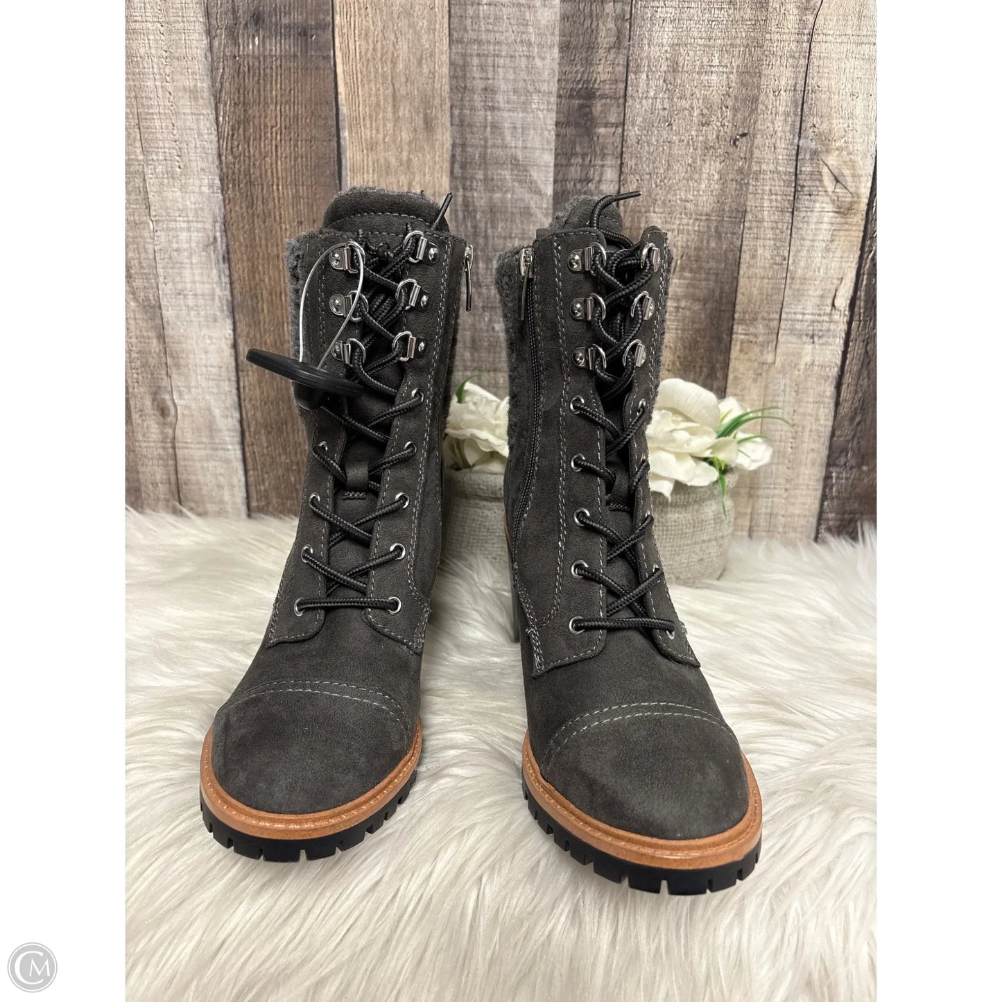 Boots Ankle Heels By Nine West In Grey, Size: 8