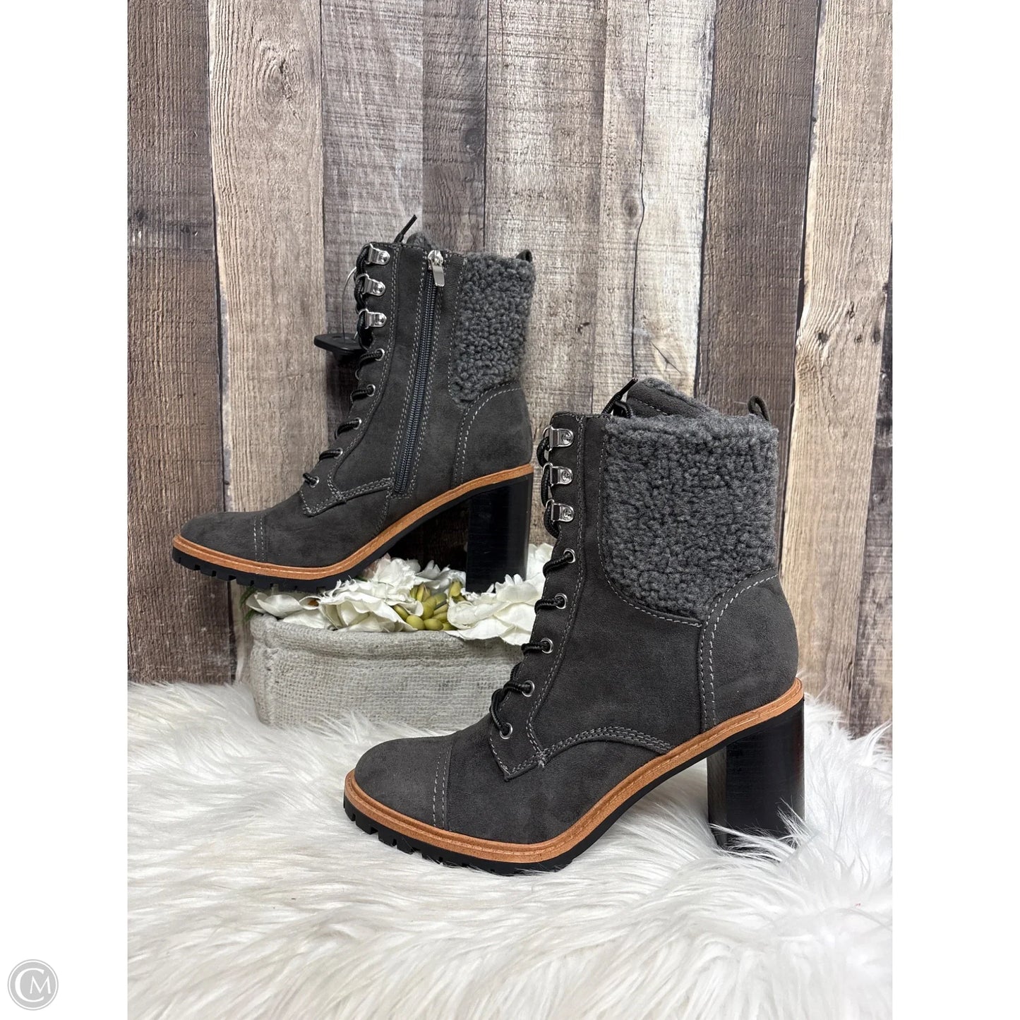 Boots Ankle Heels By Nine West In Grey, Size: 8