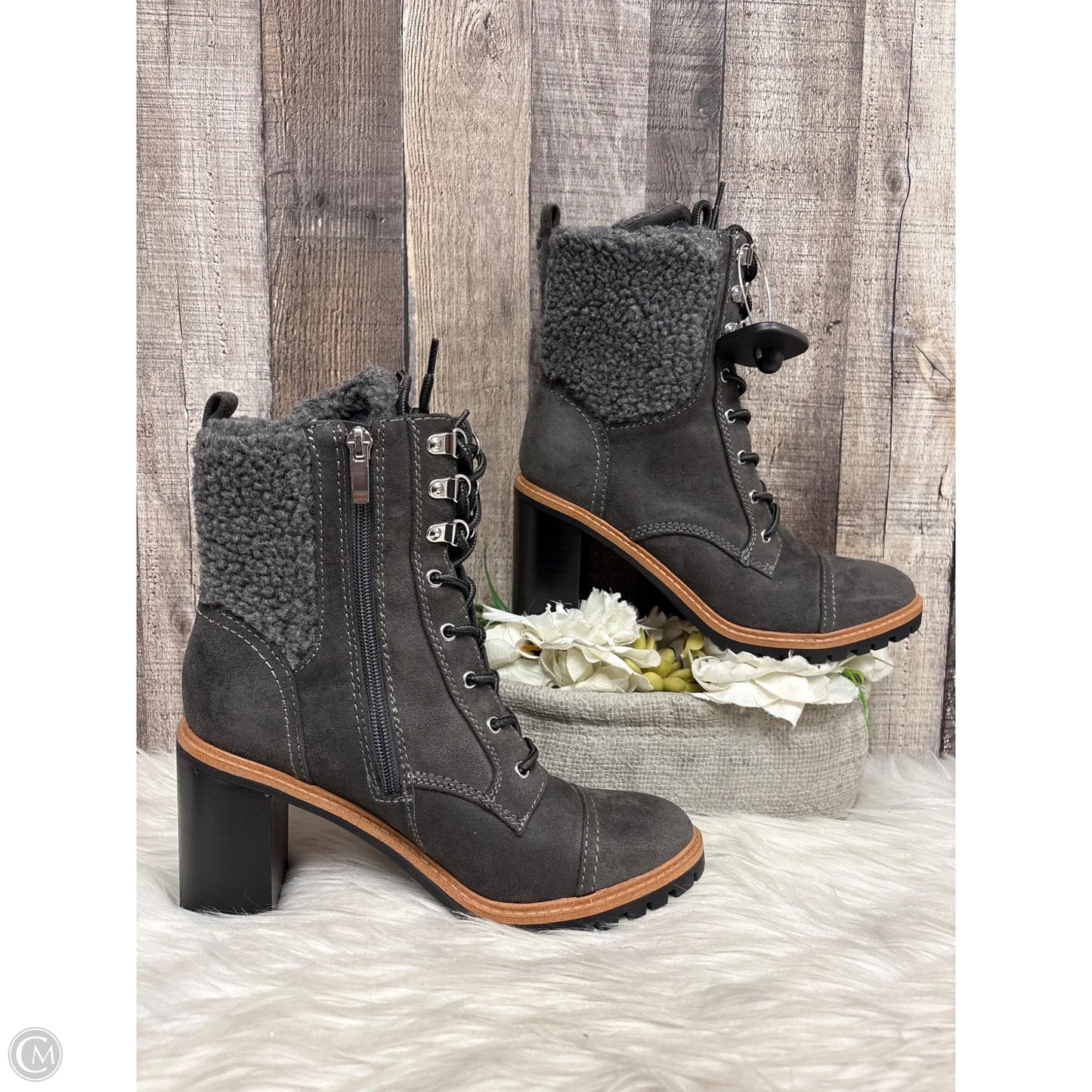 Boots Ankle Heels By Nine West In Grey, Size: 8