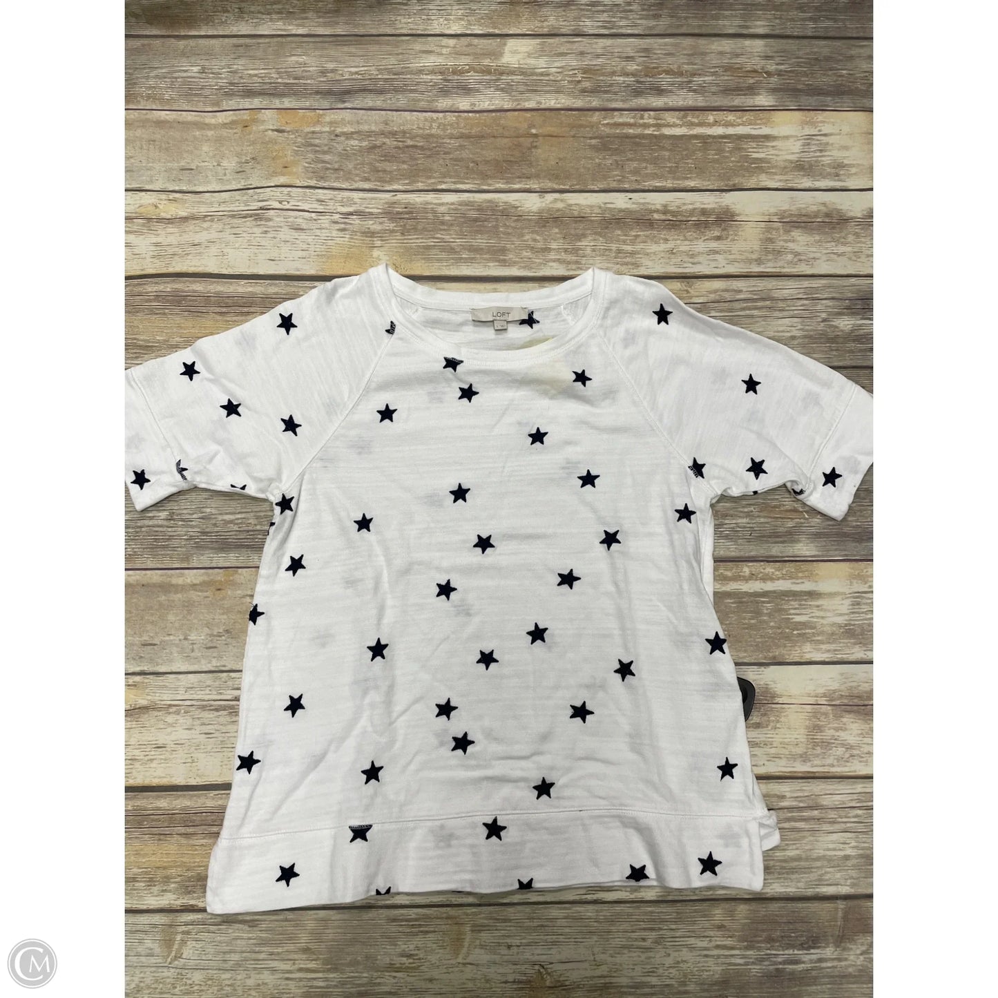 Top Short Sleeve By Loft In Blue & White, Size: L